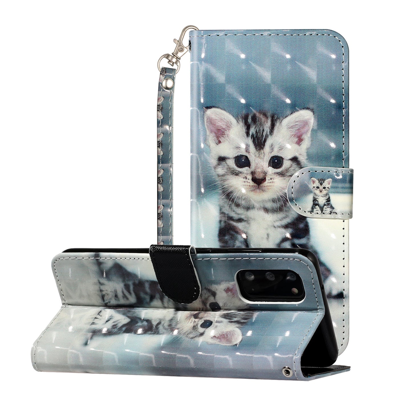 Light Spot Decor Patterned Embossed Leather Wallet Phone Case for Samsung Galaxy S20 4G/S20 5G - Cat