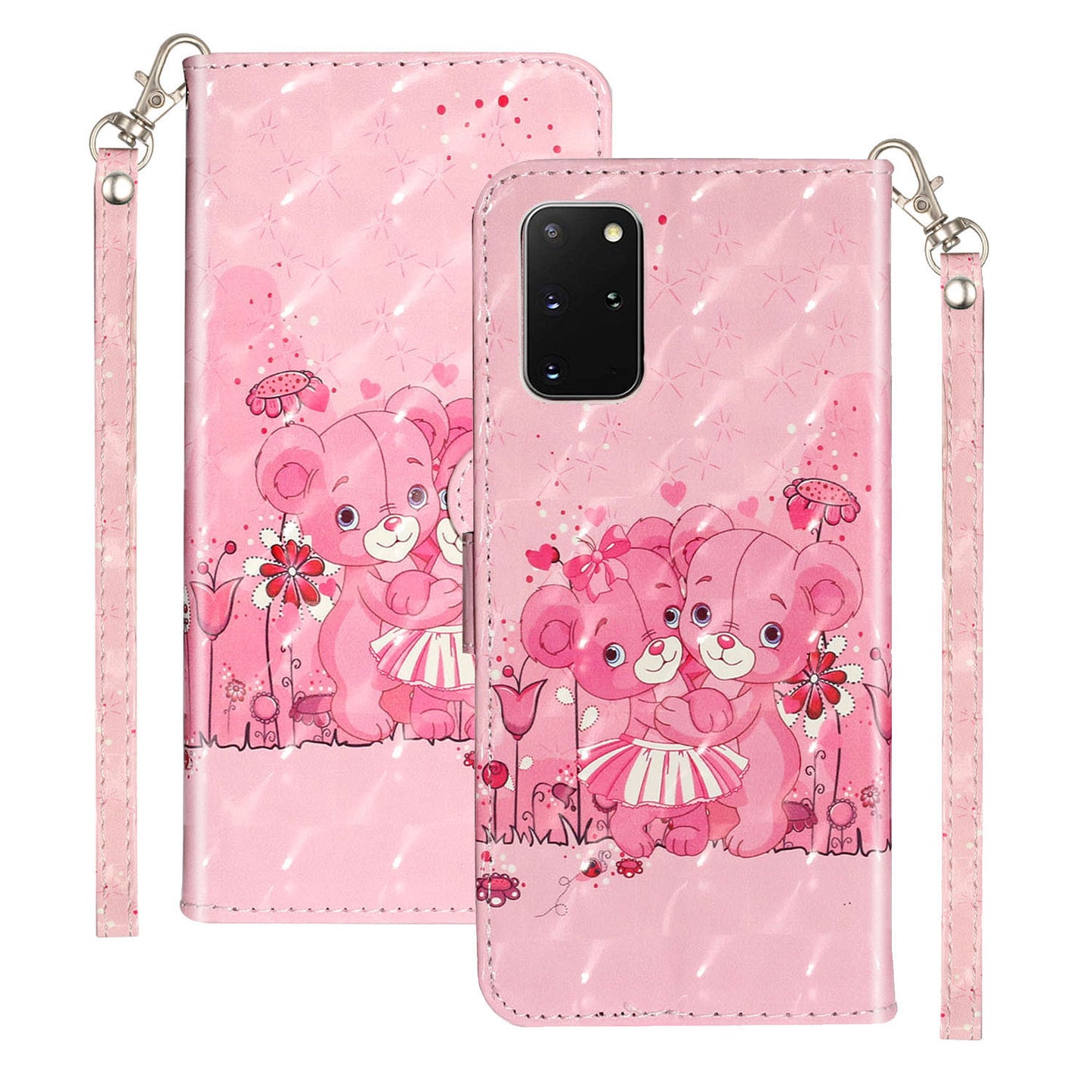 Light Spot Decor Patterned Embossed Leather Wallet Case Cover for Samsung Galaxy S20 Plus - Teddy