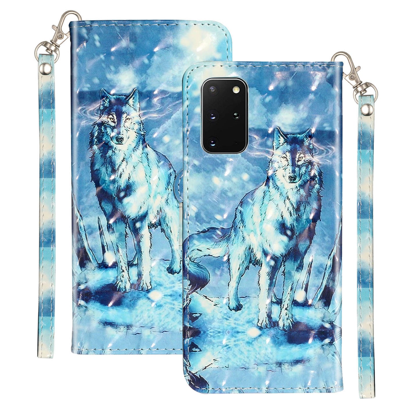 Light Spot Decor Patterned Embossed Leather Wallet Case Cover for Samsung Galaxy S20 Plus - Wolf