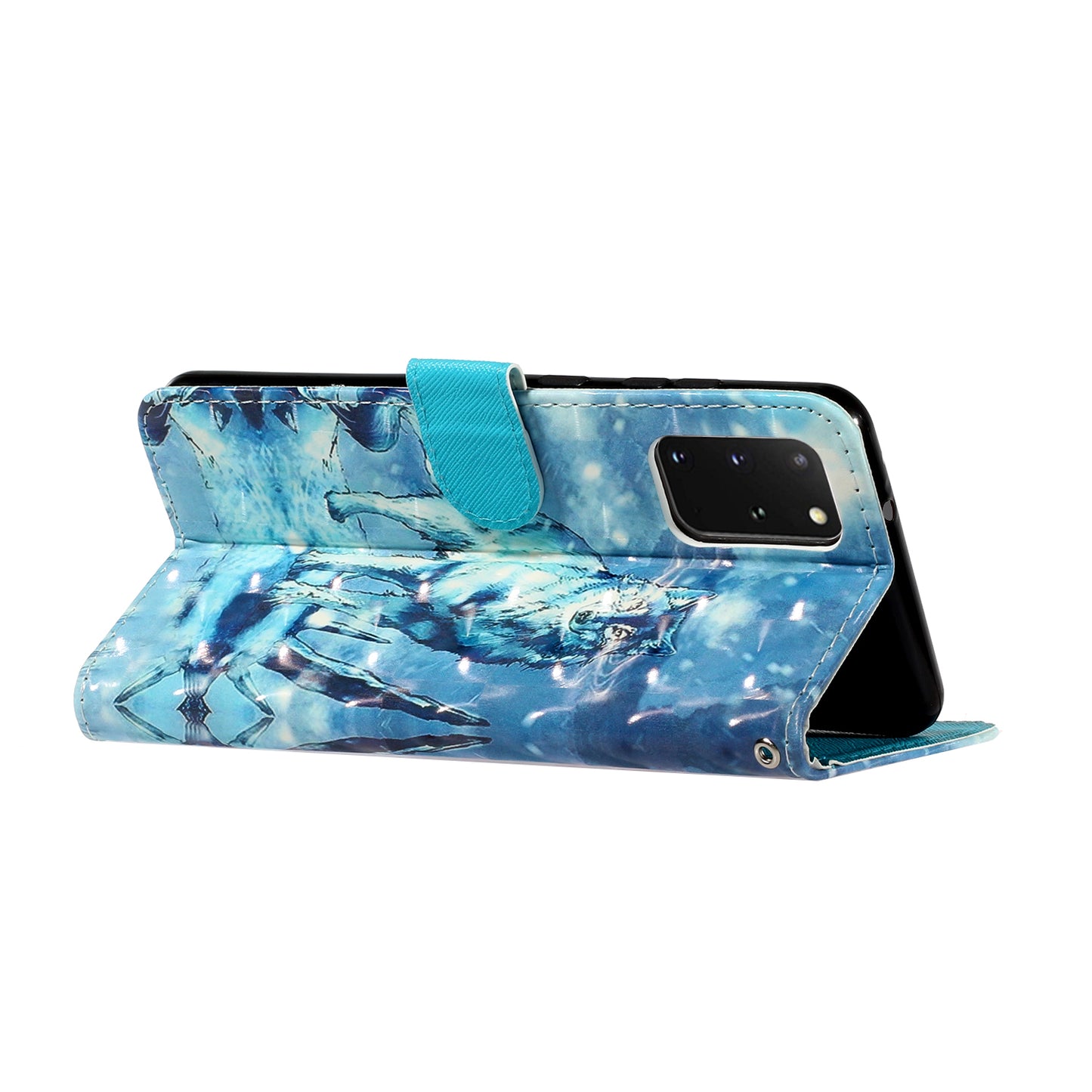 Light Spot Decor Patterned Embossed Leather Wallet Case Cover for Samsung Galaxy S20 Plus - Wolf