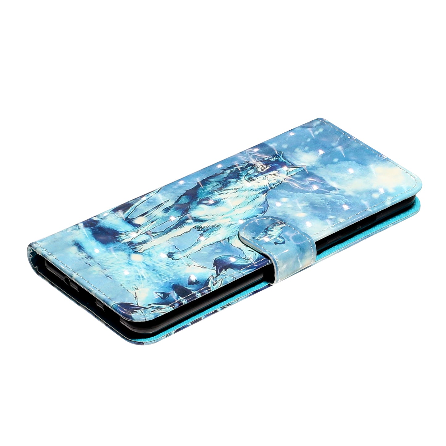 Light Spot Decor Patterned Embossed Leather Wallet Case Cover for Samsung Galaxy S20 Plus - Wolf