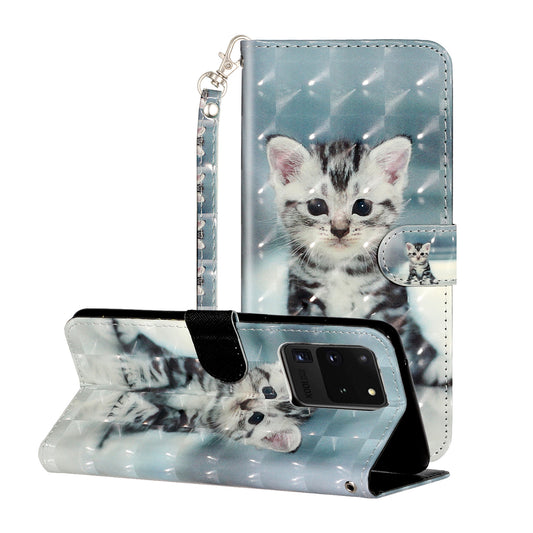 Light Spot Decor Pattern Embossed Leather Case Wallet for Samsung Galaxy S20 Ultra - Cat