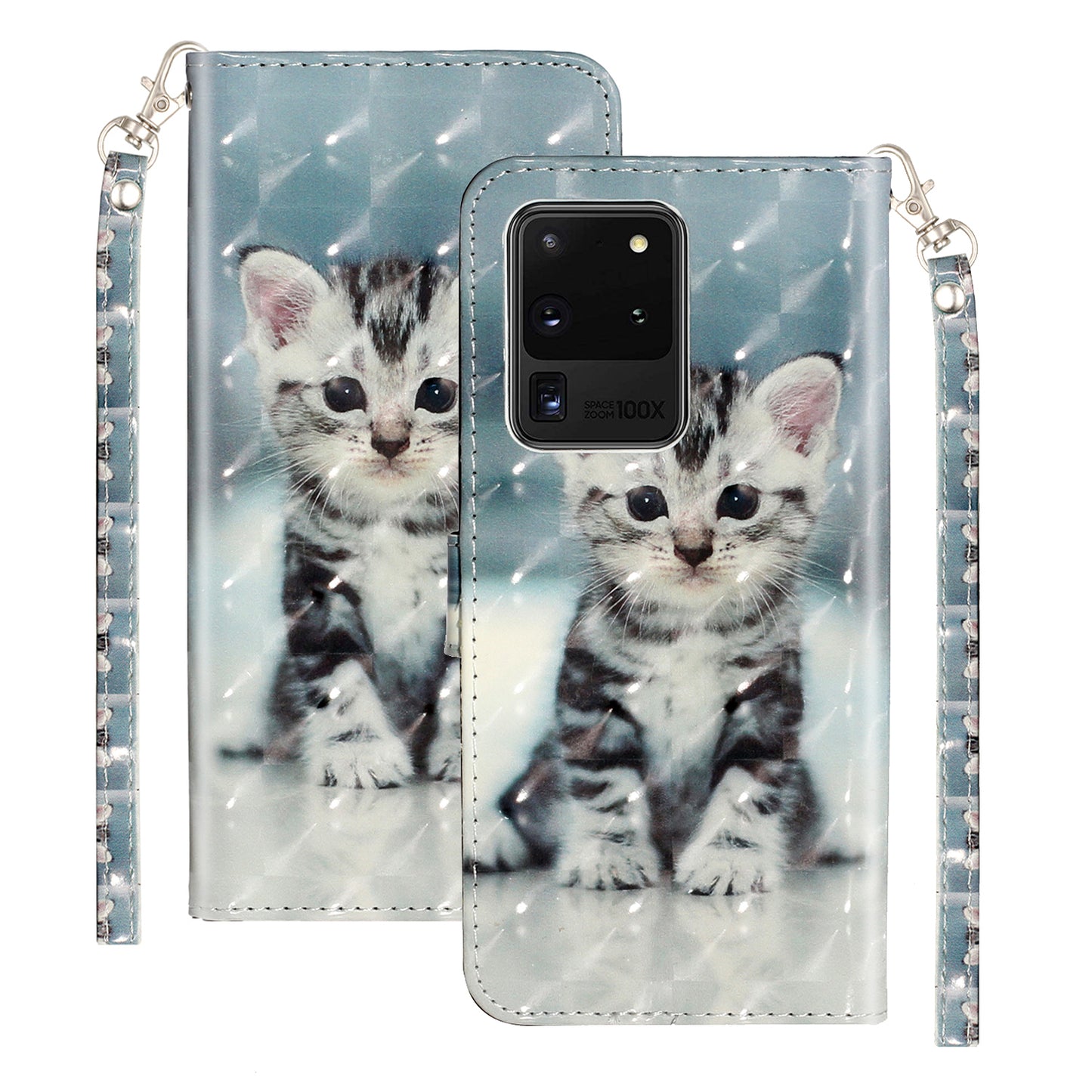 Light Spot Decor Pattern Embossed Leather Case Wallet for Samsung Galaxy S20 Ultra - Cat