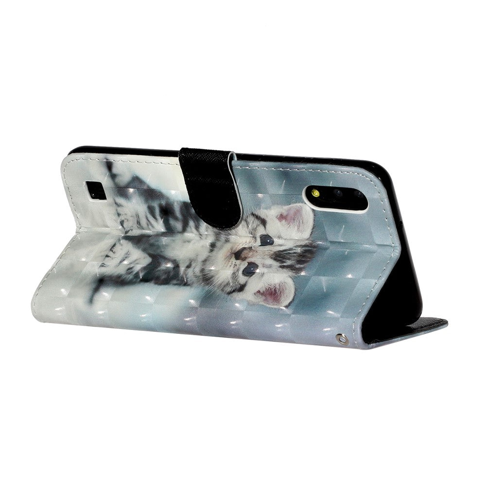 Patterned Embossed Leather Wallet Phone Case with Strap for Samsung Galaxy M10/A10 - Cat