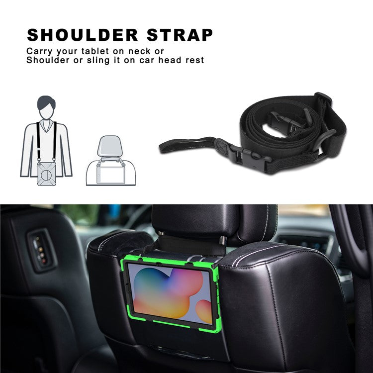 [X-Shape] PC + TPU Kickstand Case and Shoulder Strap for Samsung Galaxy Tab S6 Lite (2020) P610 P615  / (2022) / (2024) P620 - Green