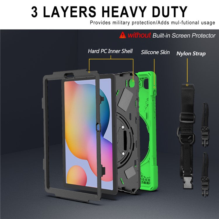 [X-Shape] PC + TPU Kickstand Case and Shoulder Strap for Samsung Galaxy Tab S6 Lite (2020) P610 P615  / (2022) / (2024) P620 - Green