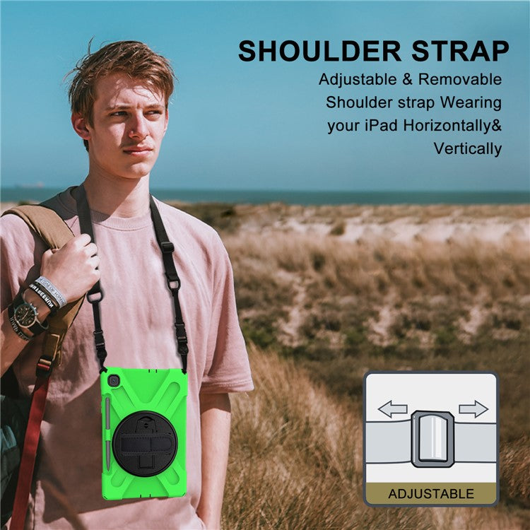 [X-Shape] PC + TPU Kickstand Case and Shoulder Strap for Samsung Galaxy Tab S6 Lite (2020) P610 P615  / (2022) / (2024) P620 - Green