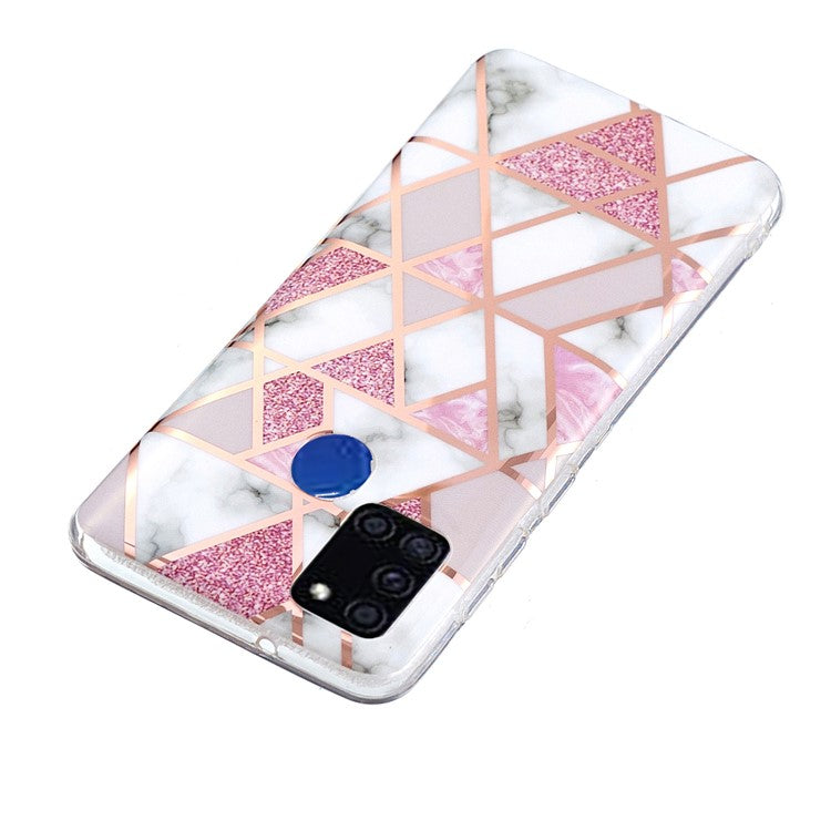 Marble Pattern Electroplating IMD TPU Phone Protective Shell for Samsung Galaxy A21s - White/Pink
