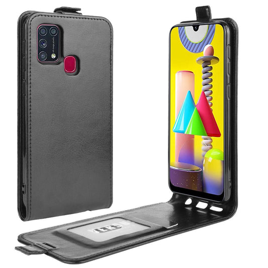 Crazy Horse Vertical Flip Leather Mobile Phone Casing for Samsung Galaxy M31 - Black