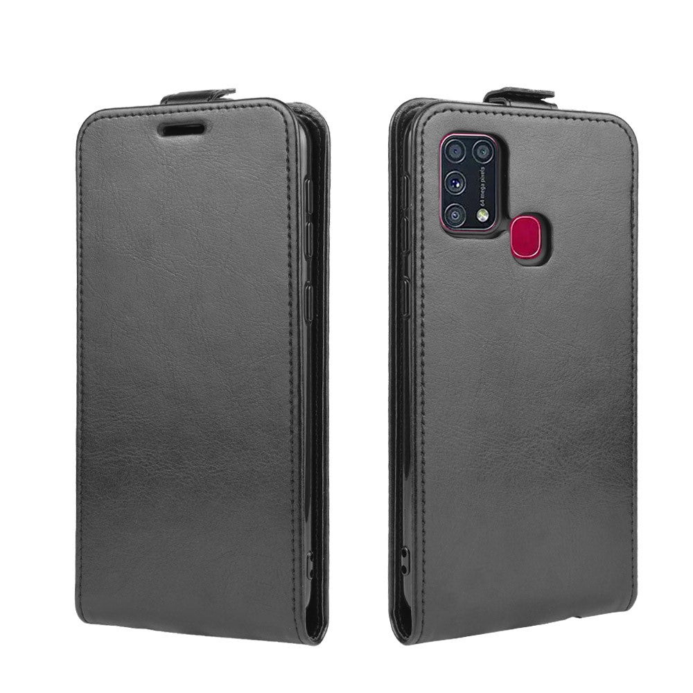 Crazy Horse Vertical Flip Leather Mobile Phone Casing for Samsung Galaxy M31 - Black