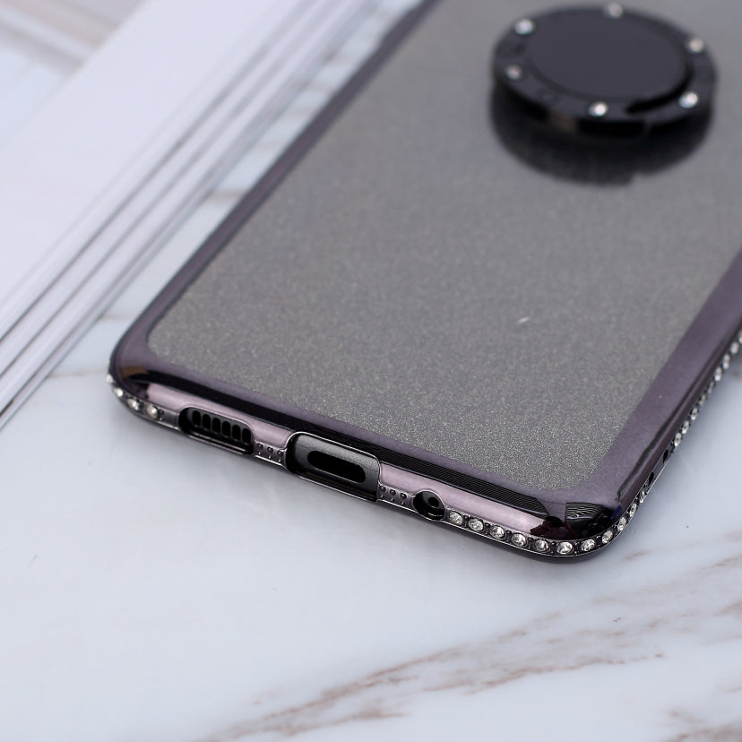 Glittery Powder Electroplating TPU Shell with Metal Kickstand for Samsung Galaxy S20 Plus - Black