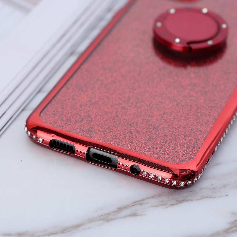 Glittery Powder Electroplating TPU Shell with Metal Kickstand for Samsung Galaxy S20 Plus - Red