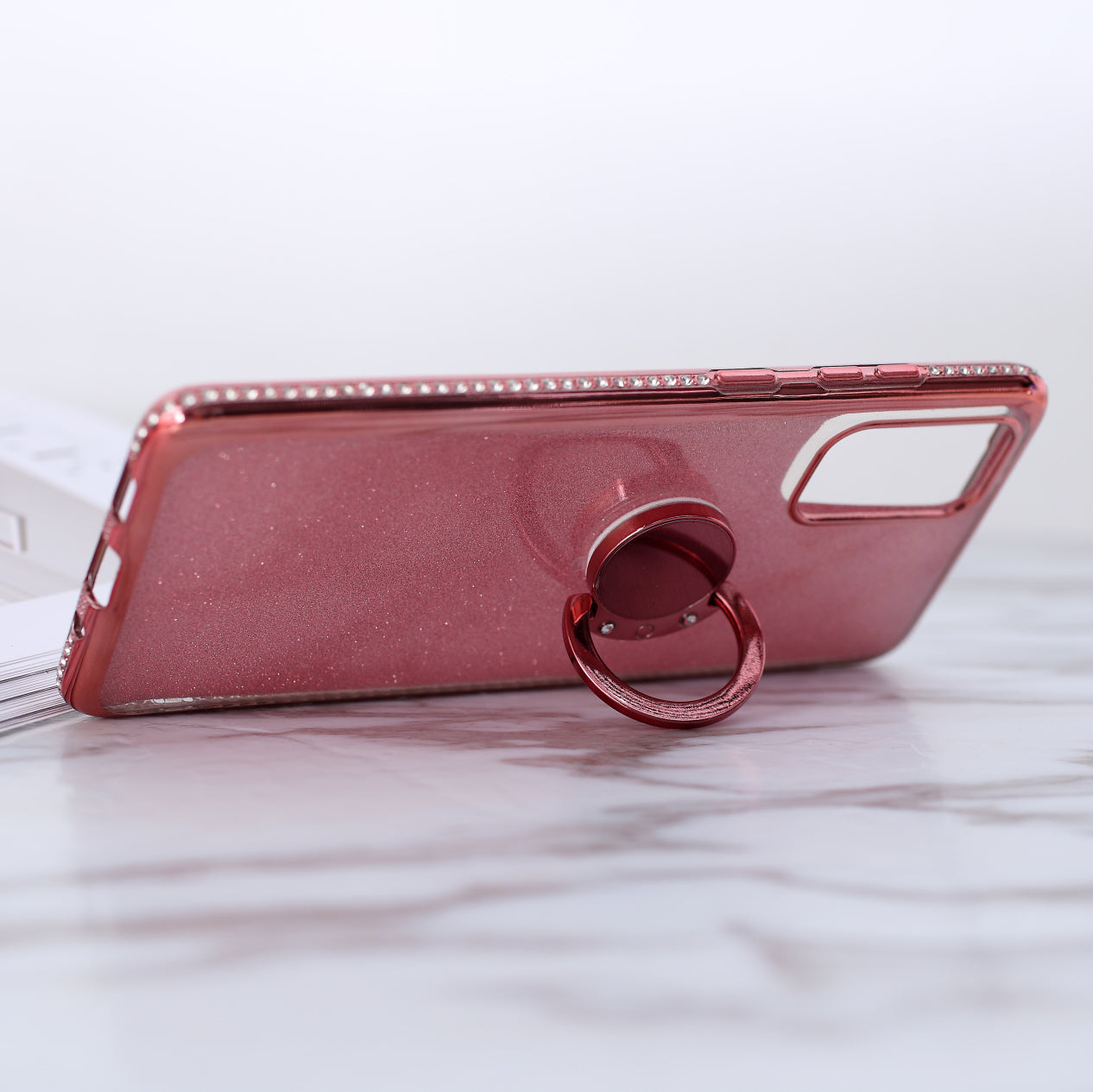 Glittery Powder Electroplating TPU Shell with Metal Kickstand for Samsung Galaxy S20 Plus - Rose Gold