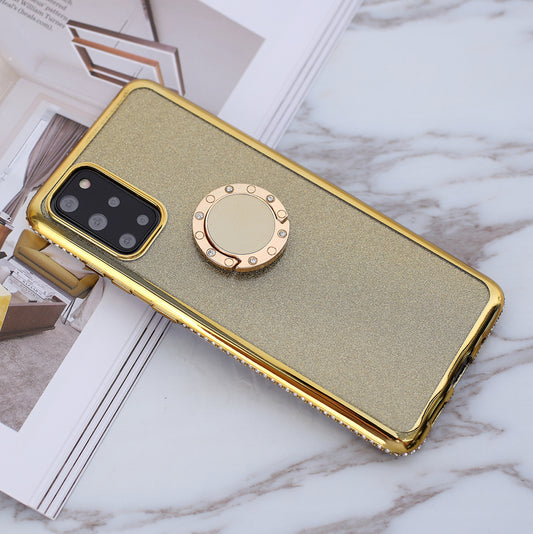 Glittery Powder Electroplating TPU Shell with Metal Kickstand for Samsung Galaxy S20 Plus - Gold