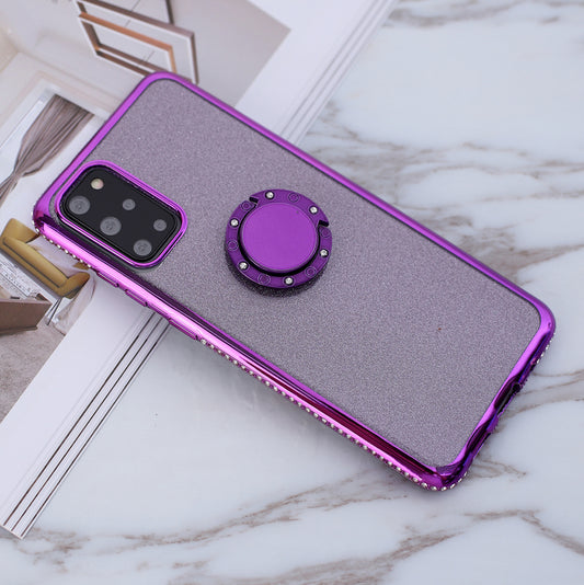 Glittery Powder Electroplating TPU Shell with Metal Kickstand for Samsung Galaxy S20 Plus - Purple