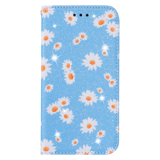 Daisy Skin Flash Powder Leather with Card Holder Case for Samsung Galaxy S20 4G/S20 5G - Blue