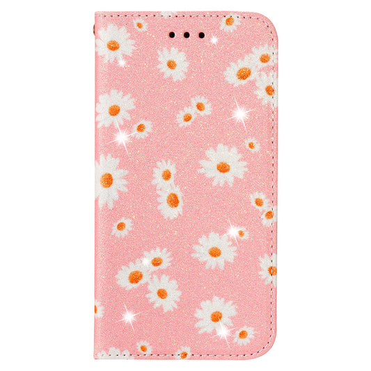 Daisy Pattern Flash Powder Style PU Leather Shell for Samsung Galaxy S20 Plus - Pink