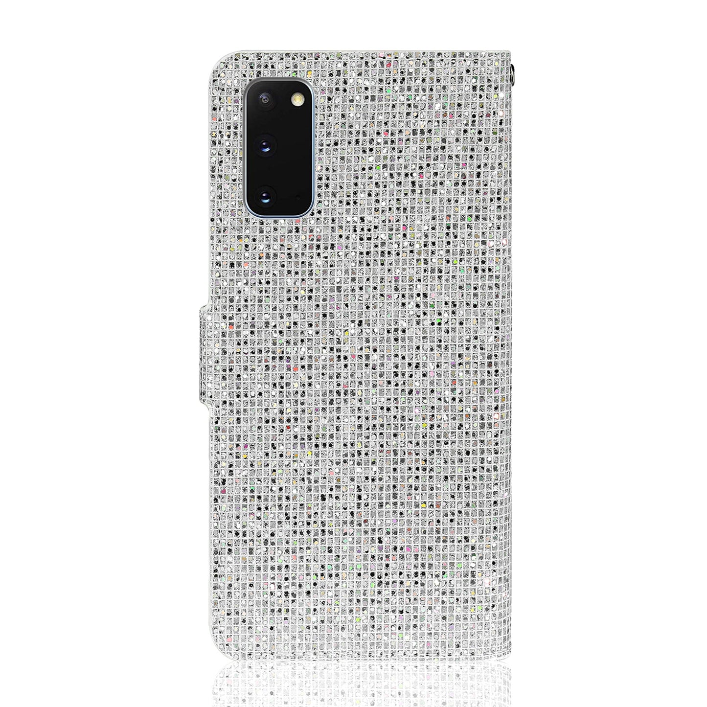Glittery Powder Splicing Wallet Stand Leather Cover for Samsung Galaxy S20 4G/S20 5G - Silver