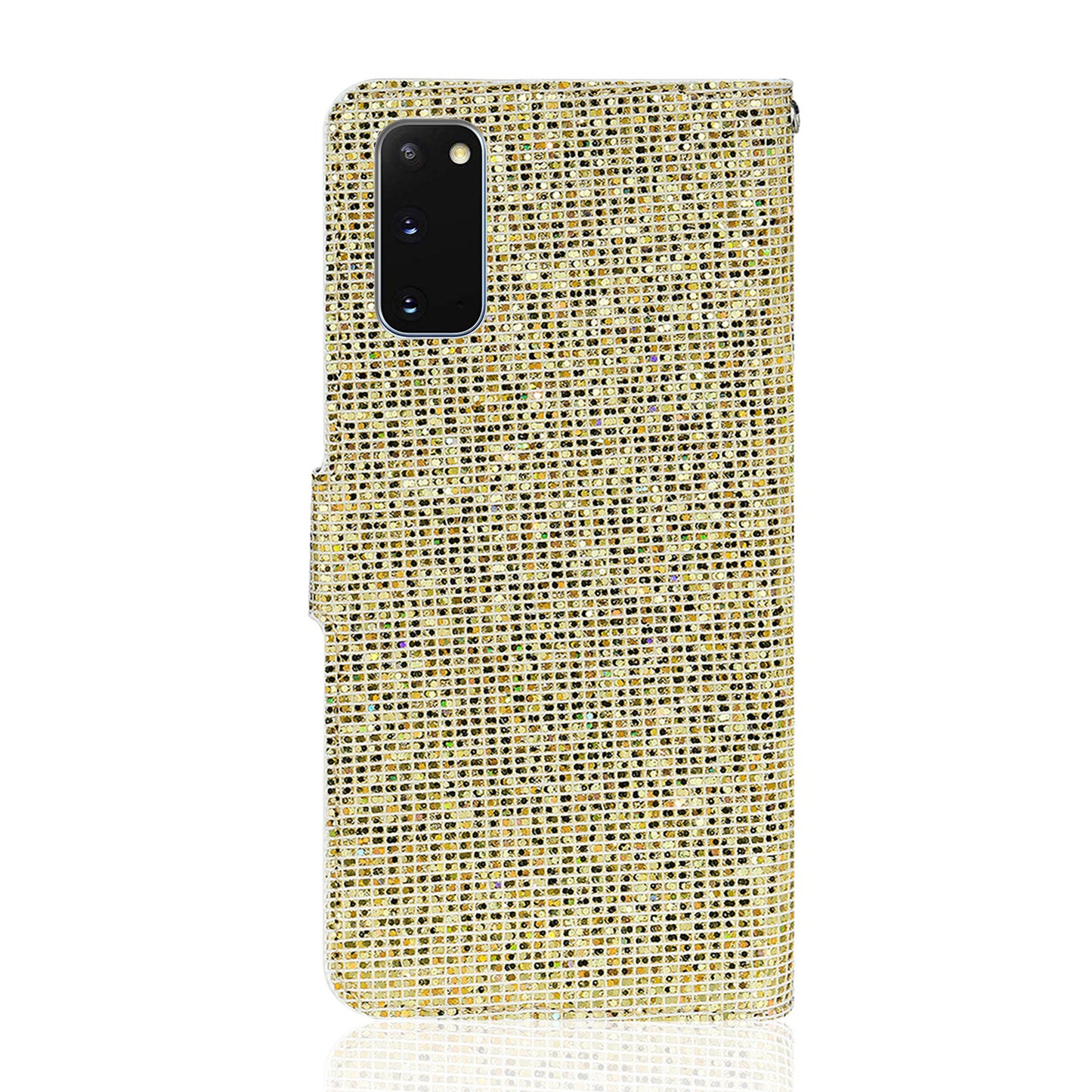 Glittery Powder Splicing Wallet Stand Leather Cover for Samsung Galaxy S20 4G/S20 5G - Gold