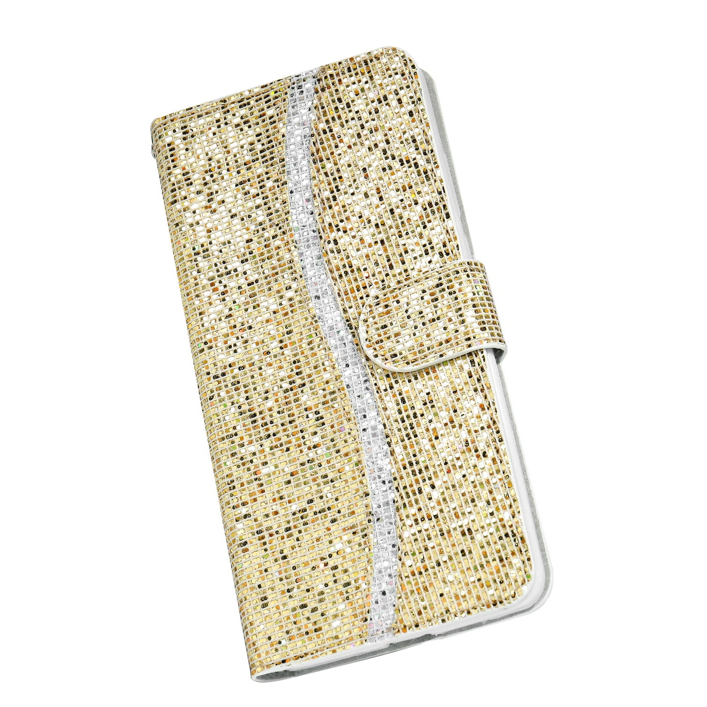 Glittery Powder Splicing Wallet Stand Leather Cover for Samsung Galaxy S20 4G/S20 5G - Gold