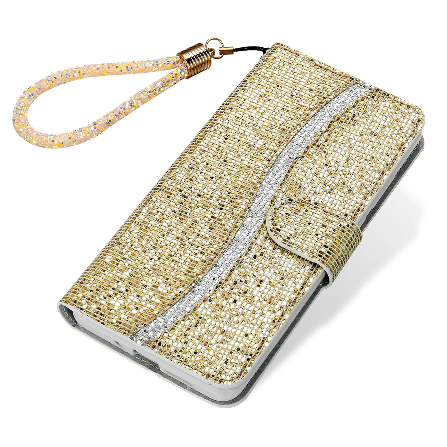 Glittery Powder Splicing Wallet Stand Leather Cover for Samsung Galaxy S20 4G/S20 5G - Gold