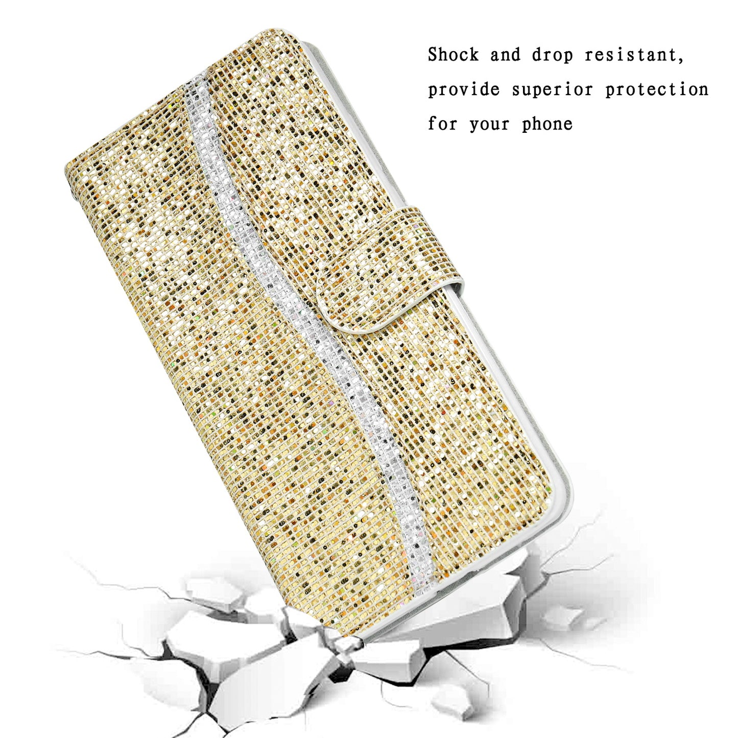 Glittery Powder Splicing Wallet Stand Leather Cover for Samsung Galaxy S20 4G/S20 5G - Gold