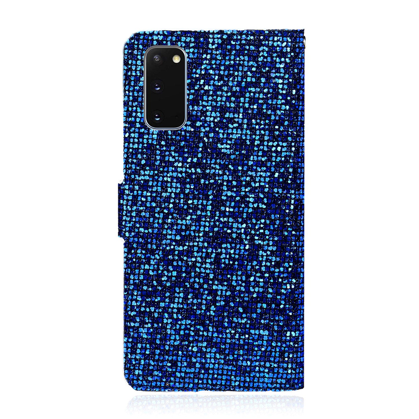 Glittery Powder Splicing Wallet Stand Leather Cover for Samsung Galaxy S20 4G/S20 5G - Blue