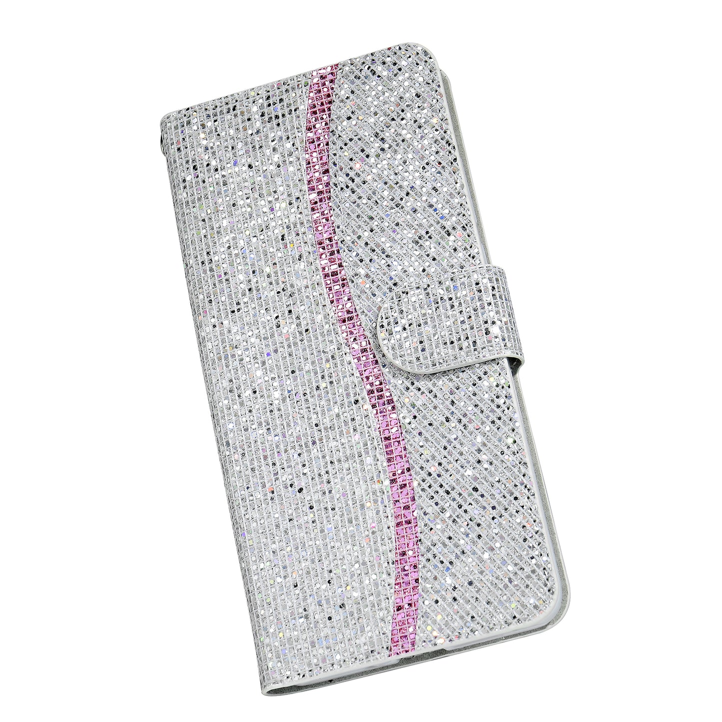 Glittery Powder Splicing Wallet Stand Leather Shell for Samsung Galaxy S20 Plus - Silver
