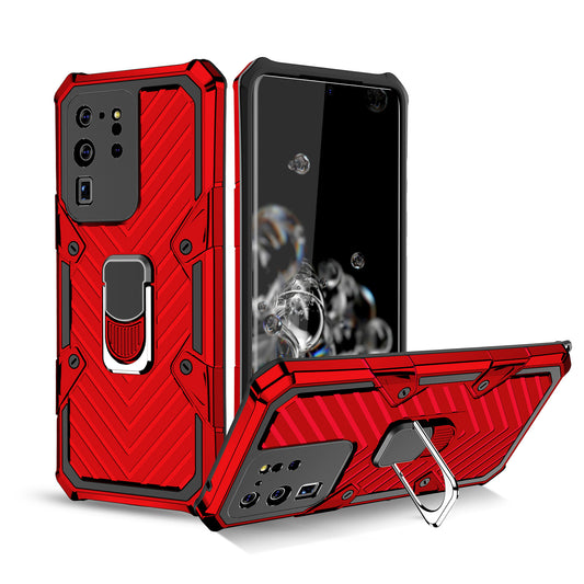 Rotatable Finger Ring Kickstand PC + TPU Combo Shell for Samsung Galaxy S20 Ultra - Red