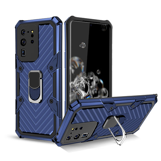 Rotatable Finger Ring Kickstand PC + TPU Combo Shell for Samsung Galaxy S20 Ultra - Blue