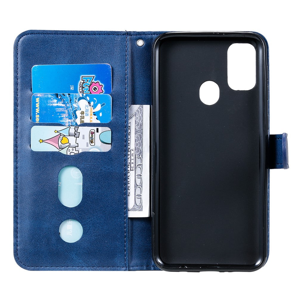 Zipper Pocket Leather Wallet Stand Case for Samsung Galaxy M21 / M30s - Blue