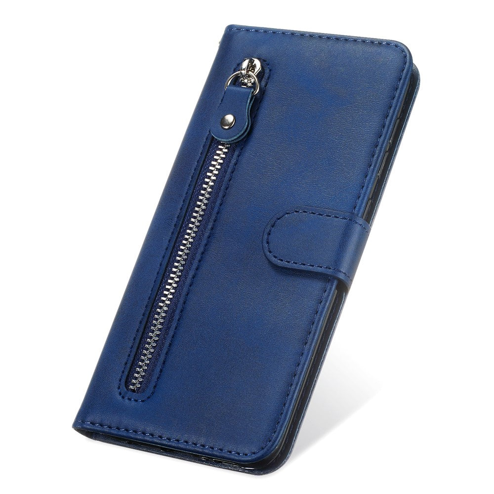 Zipper Pocket Leather Wallet Stand Case for Samsung Galaxy M21 / M30s - Blue