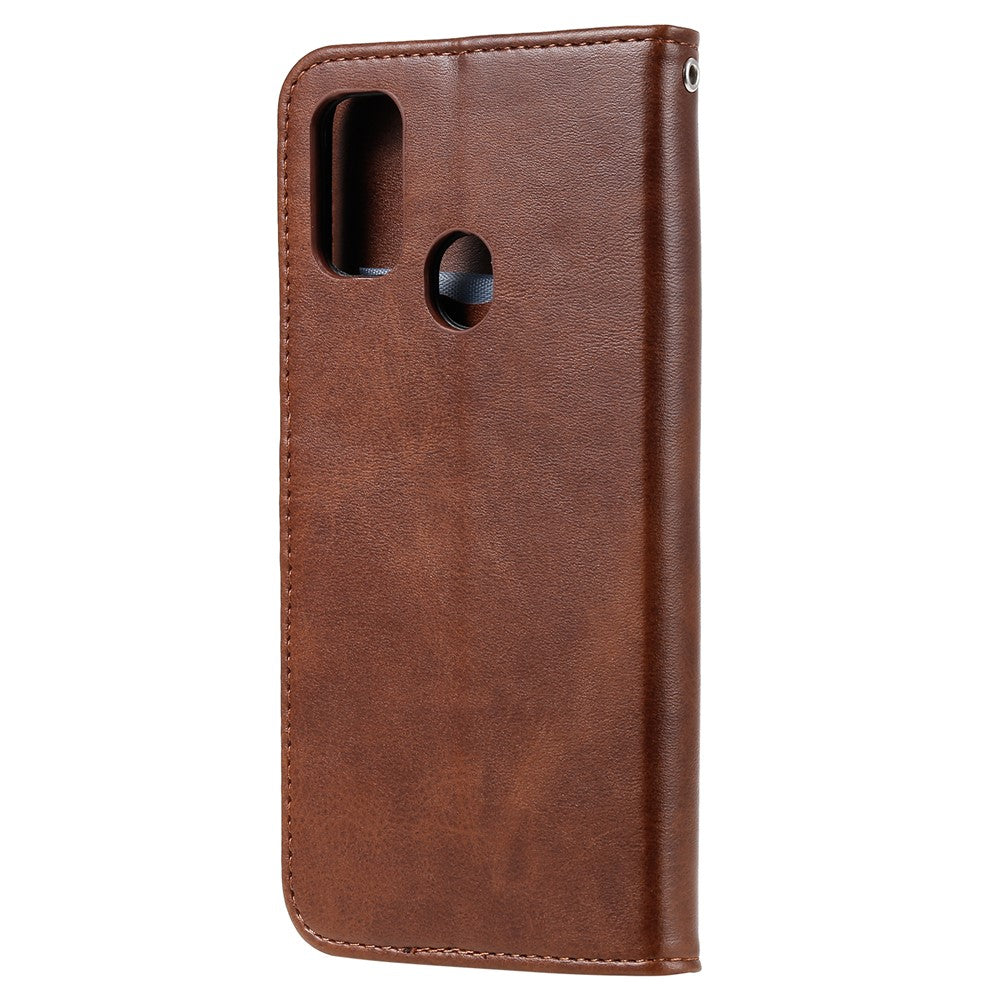 Zipper Pocket Leather Wallet Stand Case for Samsung Galaxy M21 / M30s - Brown
