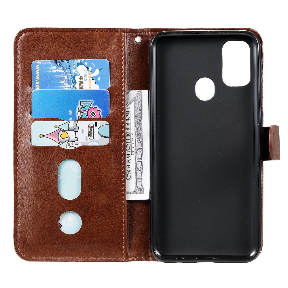 Zipper Pocket Leather Wallet Stand Case for Samsung Galaxy M21 / M30s - Brown