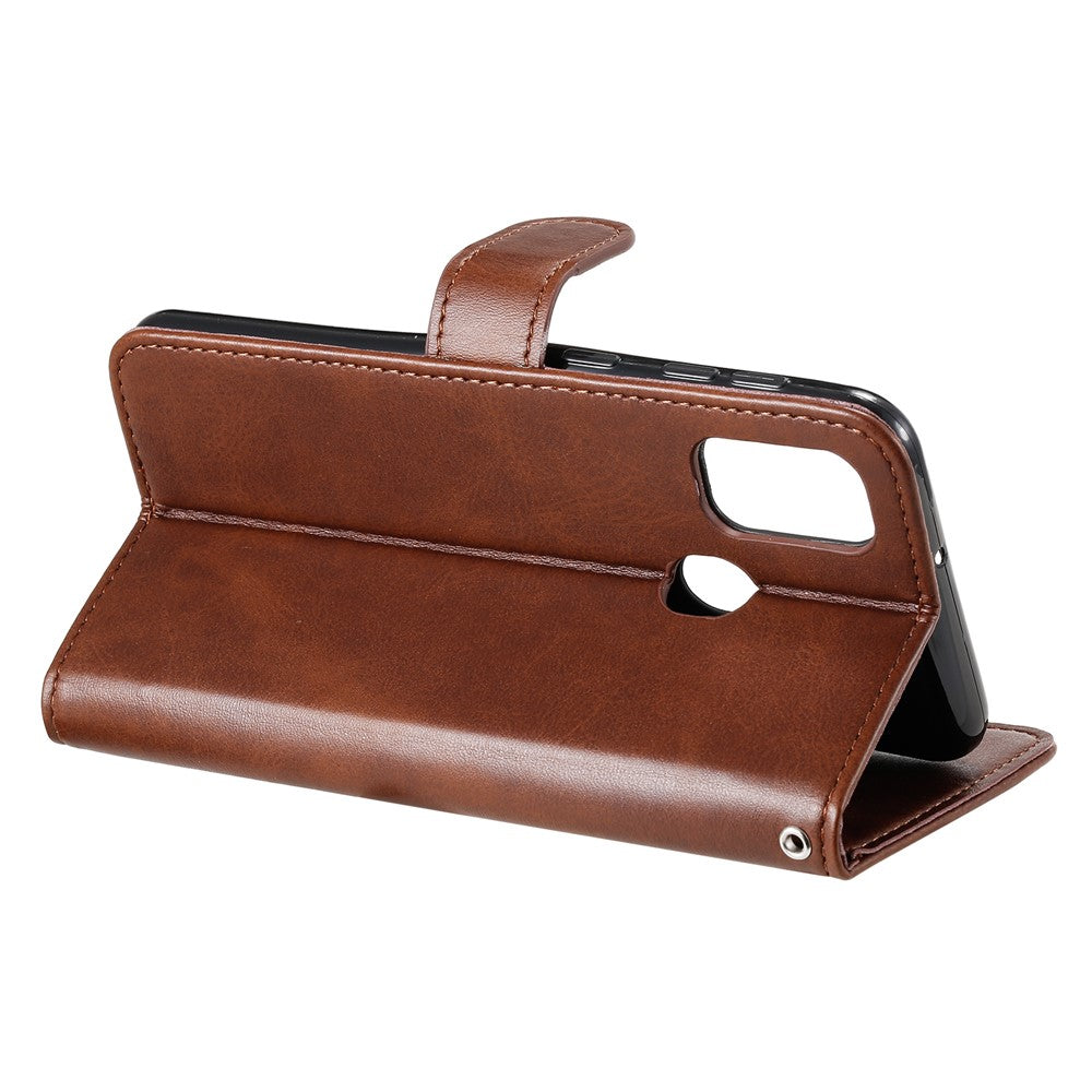 Zipper Pocket Leather Wallet Stand Case for Samsung Galaxy M21 / M30s - Brown