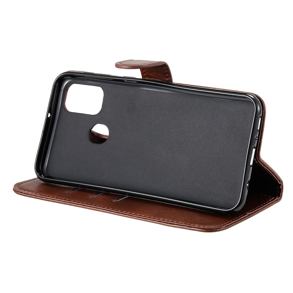 Zipper Pocket Leather Wallet Stand Case for Samsung Galaxy M21 / M30s - Brown