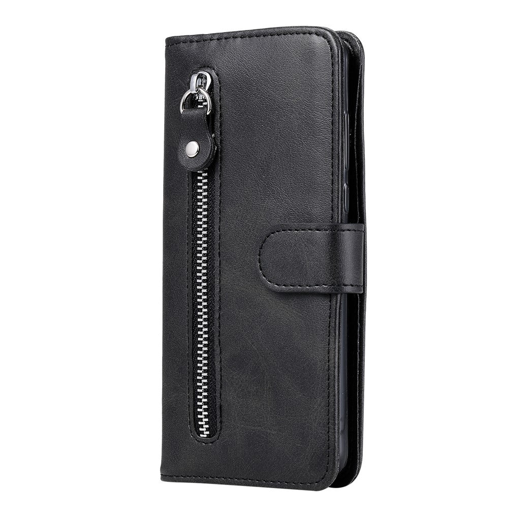 Zipper Pocket Leather Wallet Stand Case for Samsung Galaxy M31 - Black