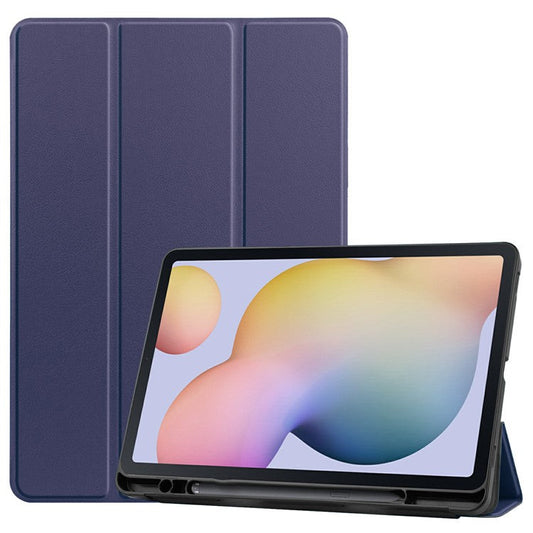 Stable Tri-fold Stand Leather Stand Case with Pen Slot for Samsung Galaxy Tab S7 T870 / S8 - Dark Blue