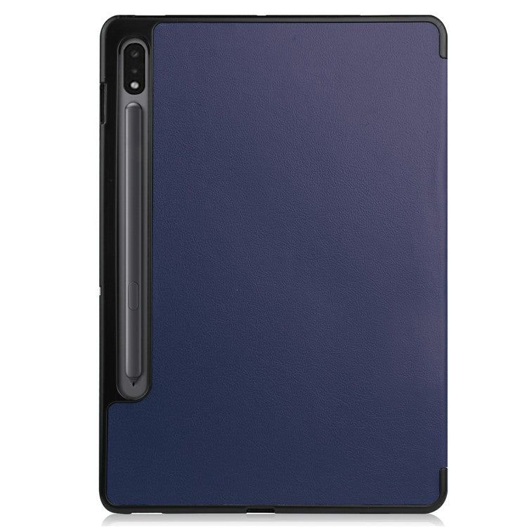 Stable Tri-fold Stand Leather Stand Case with Pen Slot for Samsung Galaxy Tab S7 T870 / S8 - Dark Blue