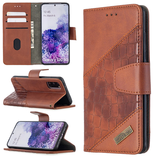 Crocodile Skin Assorted Color Style Leather Wallet Case for Samsung Galaxy S20 4G/S20 5G - Brown