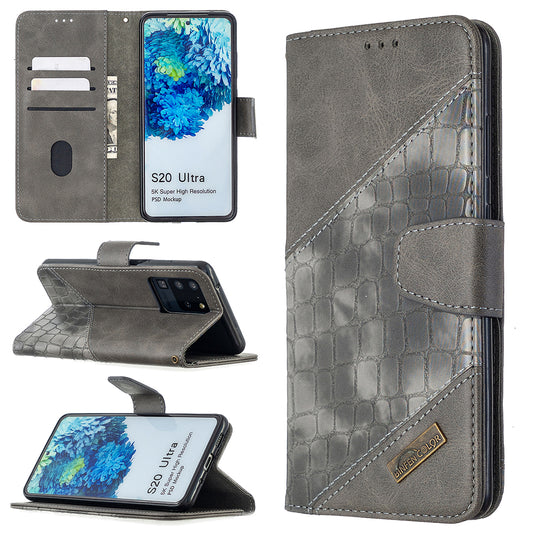 Crocodile Skin Assorted Color Style Leather Wallet Case for Samsung Galaxy S20 Ultra - Grey