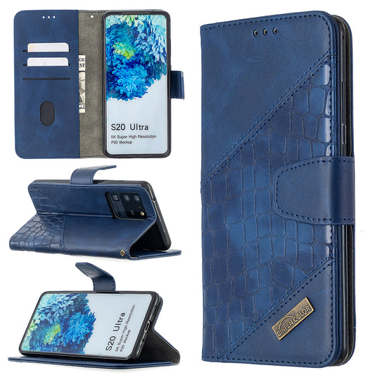 Crocodile Skin Assorted Color Style Leather Wallet Case for Samsung Galaxy S20 Ultra - Blue
