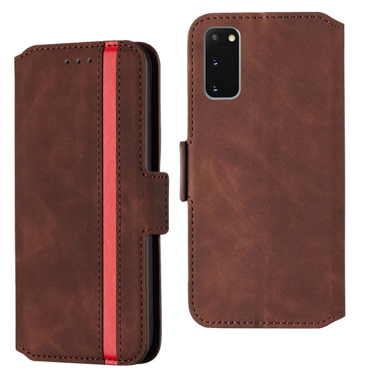 Retro Style Splicing Matte Shell Leather Phone Case with Card Slots for Samsung Galaxy S20 4G/S20 5G - Coffee