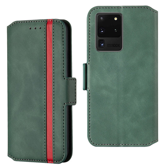 Splicing Matte Retro Style Shell Leather Case with Card Slots for Samsung Galaxy S20 Ultra - Green