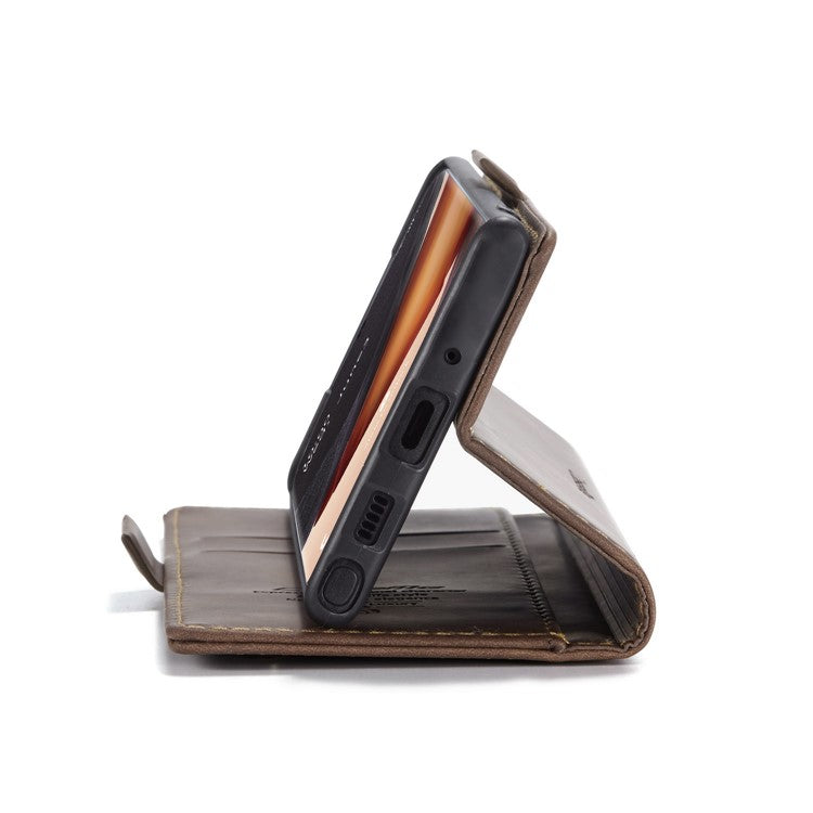 CASEME 013 Series Simplicity Auto-absorbed Leather Shell Wallet Case for Samsung Galaxy Note20/Note20 5G - Coffee