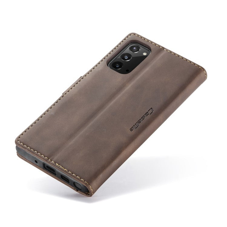 CASEME 013 Series Simplicity Auto-absorbed Leather Shell Wallet Case for Samsung Galaxy Note20/Note20 5G - Coffee