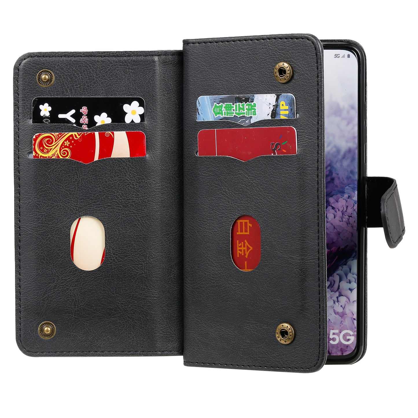 KT Multi-functional Series-1 10 Card Slots Wallet TPU+PU Leather Case with Stand for Samsung Galaxy S20 4G/S20 5G - Black