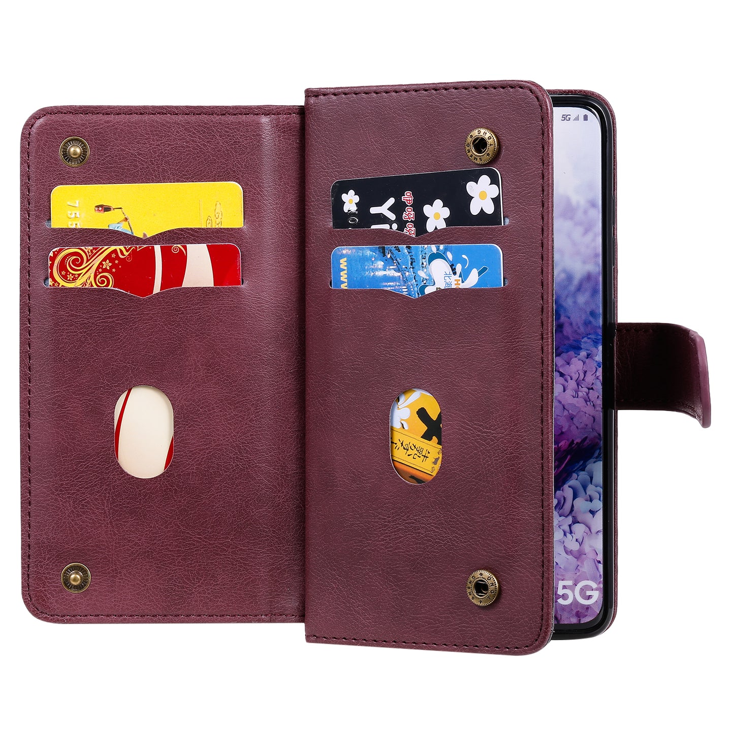 KT Multi-functional Series-1 10 Card Slots Wallet TPU+PU Leather Case with Stand for Samsung Galaxy S20 4G/S20 5G - Wine Red