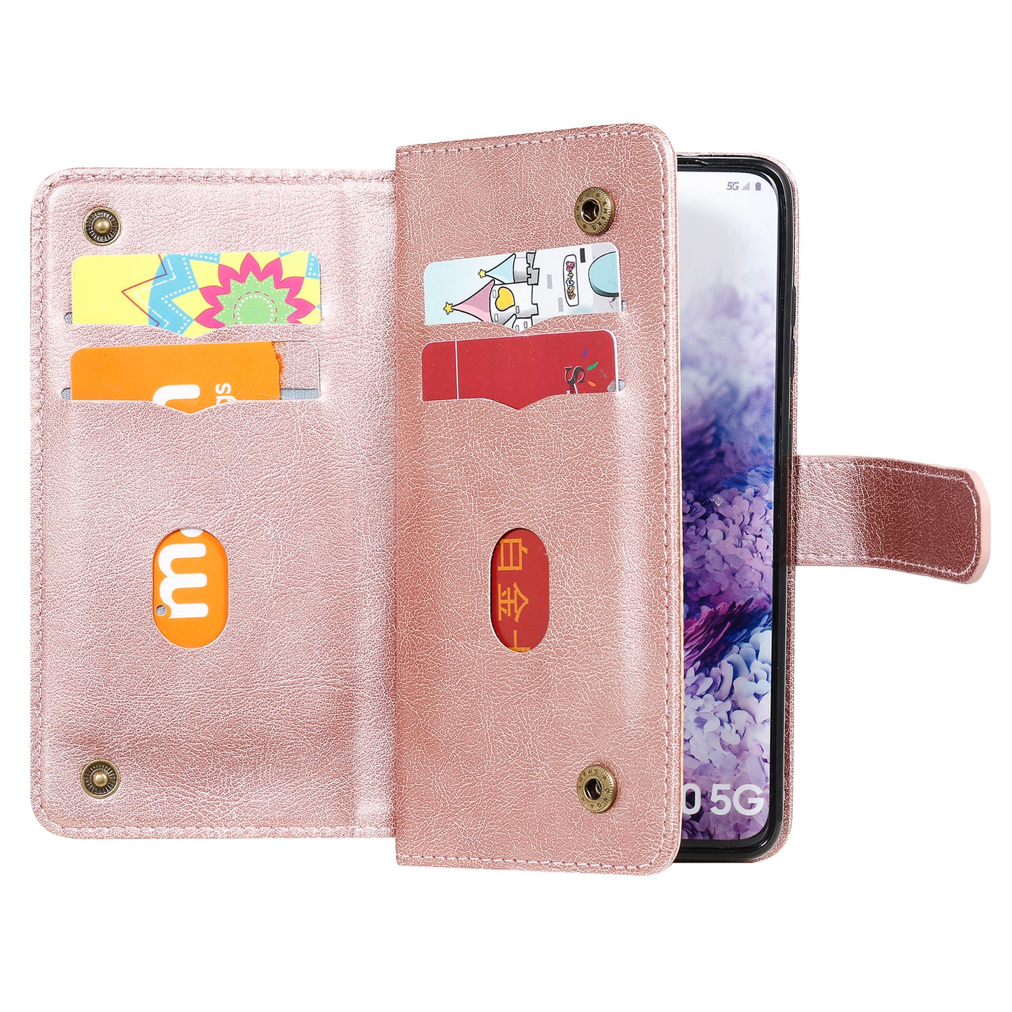 KT Multi-functional Series-1 10 Card Slots Wallet TPU+PU Leather Case with Stand for Samsung Galaxy S20 4G/S20 5G - Rose Gold