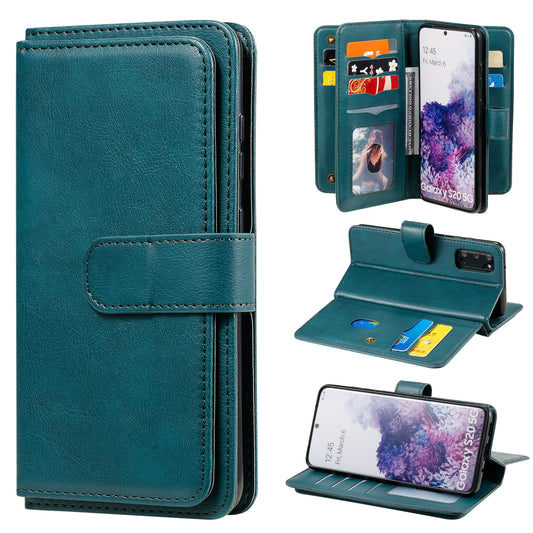 KT Multi-functional Series-1 10 Card Slots Wallet TPU+PU Leather Case with Stand for Samsung Galaxy S20 4G/S20 5G - Green
